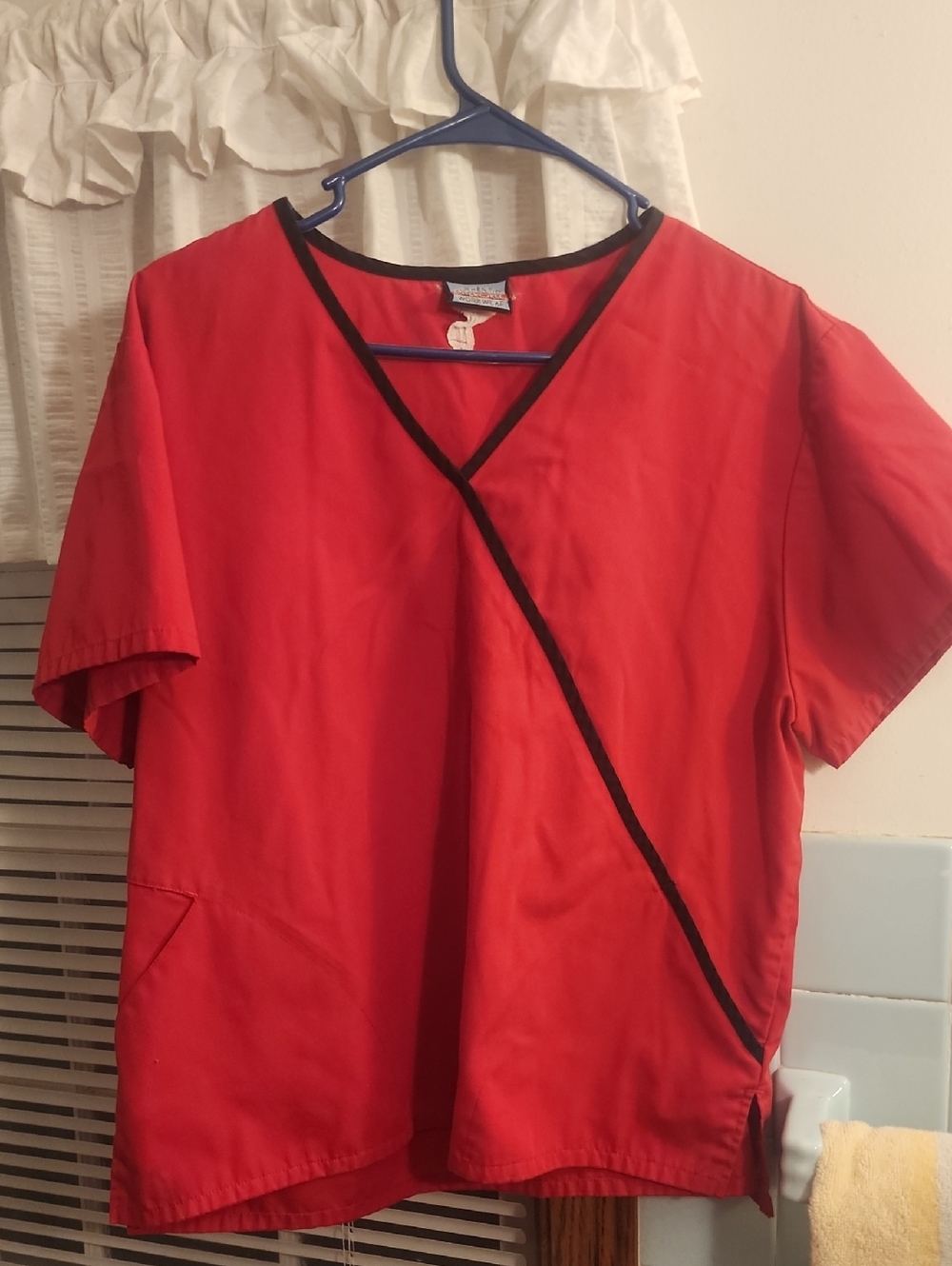 Cherokee Red Scrub Top with Black Trim